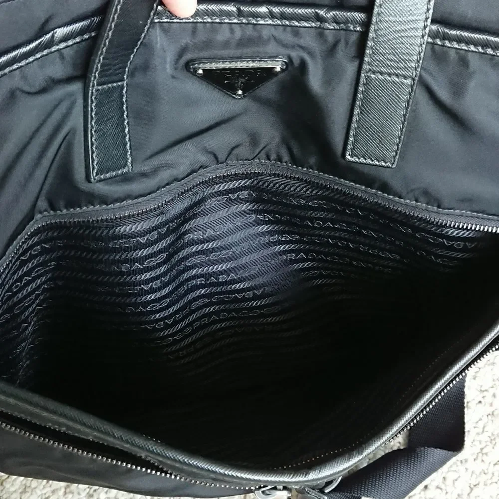 Prada black Nylon and Saffiano leather tote
